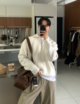 Nade Washable Overfit High Neck Turtle Semi-Zip-Up Knit