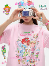 BETWEENAND xsunonebird Summer Loose Printed Top Two Color Pure Cotton Round Neck Short Sleeve T-shirt for Women