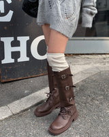 Strap leather long boots