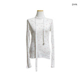 (2color) Ditsy Floral Lace Neck Long Sleeve Tee [Scarf Set]