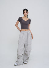 Front pocket balloon nylon pants