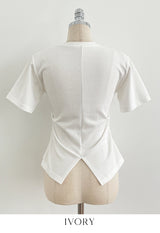 Linda Round-Neck Shirred Slit Short Sleeve T-Shirt
