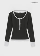 [MADE] Hato Layered Halter Henley-Neck Long-Sleeve Tee
