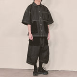 reverse terry pocket denim capri shorts_black