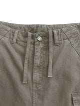 GARMENT-DYED DISTRESSED BELT LOOP POCKET CROSS PLEAT COLOR-TOOTH ZIPPER DRAWSTRING CARGO PANTS