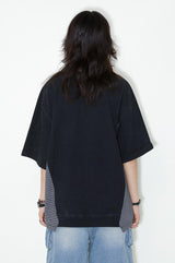 Irregular patchwork off-the-shoulder short-sleeved T-shirt for summer