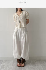Lace Strap Short Sleeve Blouse
