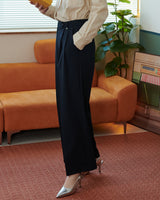 TAILORED DOUBLE PLEATED SLACKS [NAVY]