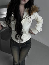 slim fur hood zip-up (fleece-lined / 3color)