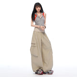 Milk Tea Beige Big-Pocket Wide Cargo Pants