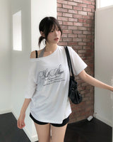 スターレタリングアンバランス半袖Tシャツ