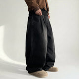 Digi Waist Band Front Pin Tuck Incision Washing Denim Wide Pants