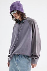 American casual retro raglan long-sleeved T-shirt for spring and autumn