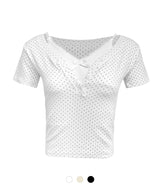 Bella Dot Lace Crop Tee Set