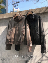 #CL ダブルボタンカラークロップレザーブルゾン (2color)