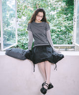 COWL NECK LAYERED LONG SLEEVE - CHARCOAL