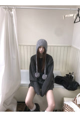 Wool charcoal oversized knit pants two-piece set