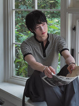 Yushi Stripe Henley Neck Short Sleeve T-Shirt