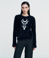 Elemental Motif Furry Knit Top _ BLACK