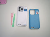 home square patch card pocket phone case blue