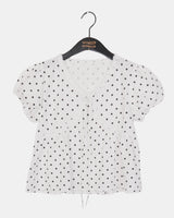Newon Dot Lace Ribbon Short Sleeve Blouse