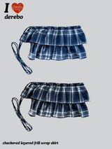checkered layered frill wrap skirt