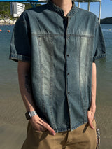 Double-Stitch Denim Short-Sleeve Shirt (2 Colors)