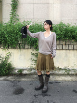 Cream Deep V-Neck Button Loose-Fit Knit (5c)