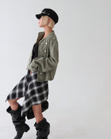 Check layered shirt wrap belt skirt
