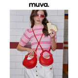 muva.オリジナル ニッチ デザイン ハンドバッグ ビーズ レッド ミニ ムーン ショルダーバッグ