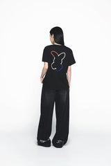 25SS FRENCH RABBIT SILHOUETTE WOMAN SHORT SLEEVE T-SHIRT BLACK