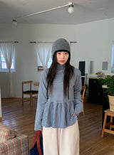 Hokam Brushed Stripe Frill Turtleneck Tee