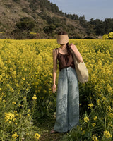 Peri incision wide denim pants
