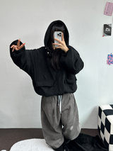 インナーフリースコーデュロイビッグフードジッパー🩶🖤 - 2カラー