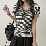 Ruzyn spandex stripe snap short sleeve hoodie