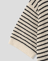 Windy Buckle Stripe Collar Short Sleeve Knit