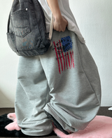 5000 SOLD OUT 🤍🤎(HIP PRINT AMERICAN FLAG VER) 🤍🤎 TWO PLEAT BALLOON COTTON PANTS 🩶🖤🤍🤎 - 4 COLORS