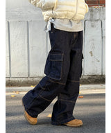 [Unisex] ノンパドワイドカーゴデニムパンツ