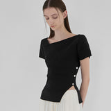 (Z-T-6651)UNBALANCED CUTOUT SLIM KNIT
