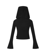 グラフィックオフショルダーニットフード_ブラック