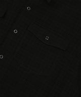 テクスチャークロップロールアップチェック半袖シャツ - ブラック