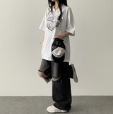 フェイスハートボクシーフィット半袖Tシャツ
