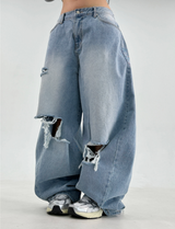 DAMAGED BALLOON RIPPED DENIM💙 LIGHT BLUE DENIM PANTS