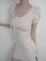 [Limited quantity] Beniel Stripe Ribbon Mini Dress