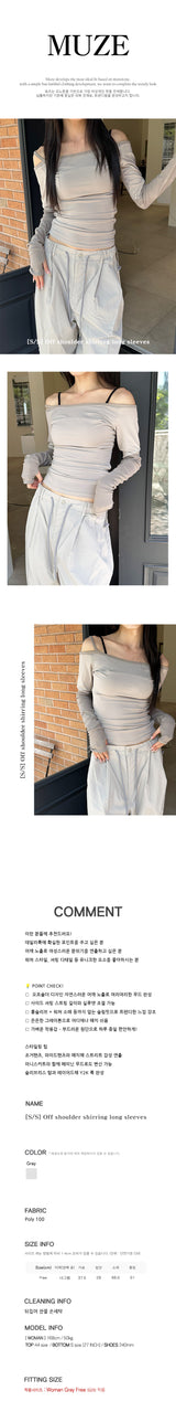 [S/S] Off shoulder shirring long sleeves