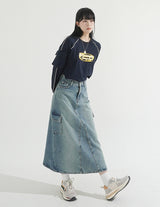 バックスリットカーゴデニムロングスカート