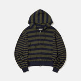 ストライプニットフーディドジップアップ / Khaki blue