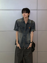 Snap Washed Label Denim Shirt
