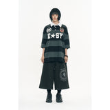 Emblem Stripe Rugby Collar Short Sleeve -Black