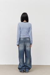 (W) Candy Fleece Striped Top
